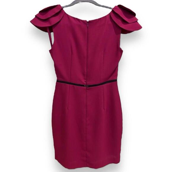 BCBGeneration Asymmetric Zipper Mini Cocktail Dress Burgundy Wine Petal Sleeve 2 - Picture 5 of 5